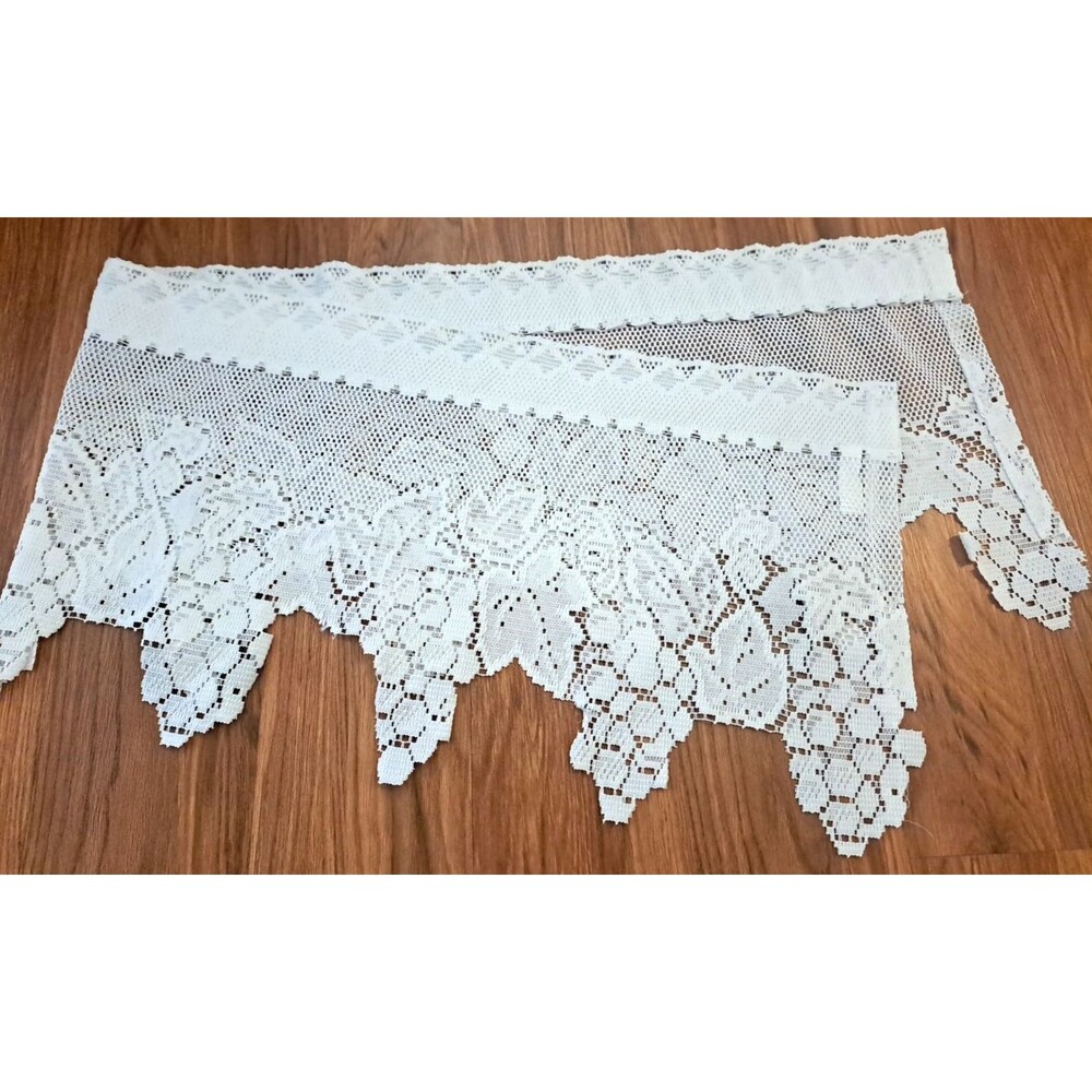 Vintage White Lace Window Valance Grapes Vineyard Wine Scalloped 58x15